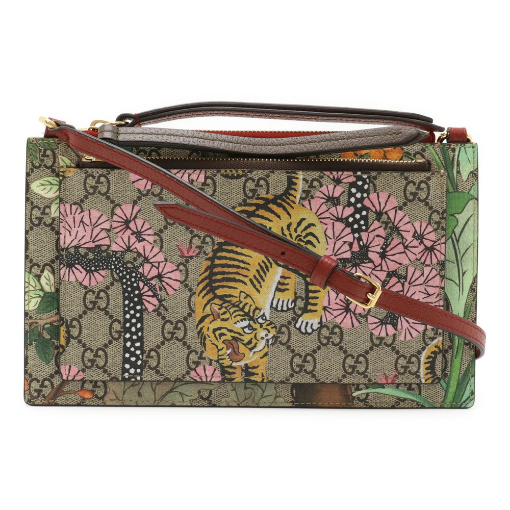 Gucci Bengal GG Supreme Tian Tiger Bird Bag Crossbody Beige Cream Red Multicolor